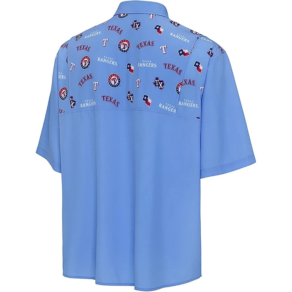 Texas Rangers Medium Short Sleeve Fishing Shirt Baseball Scatter Print Antigua